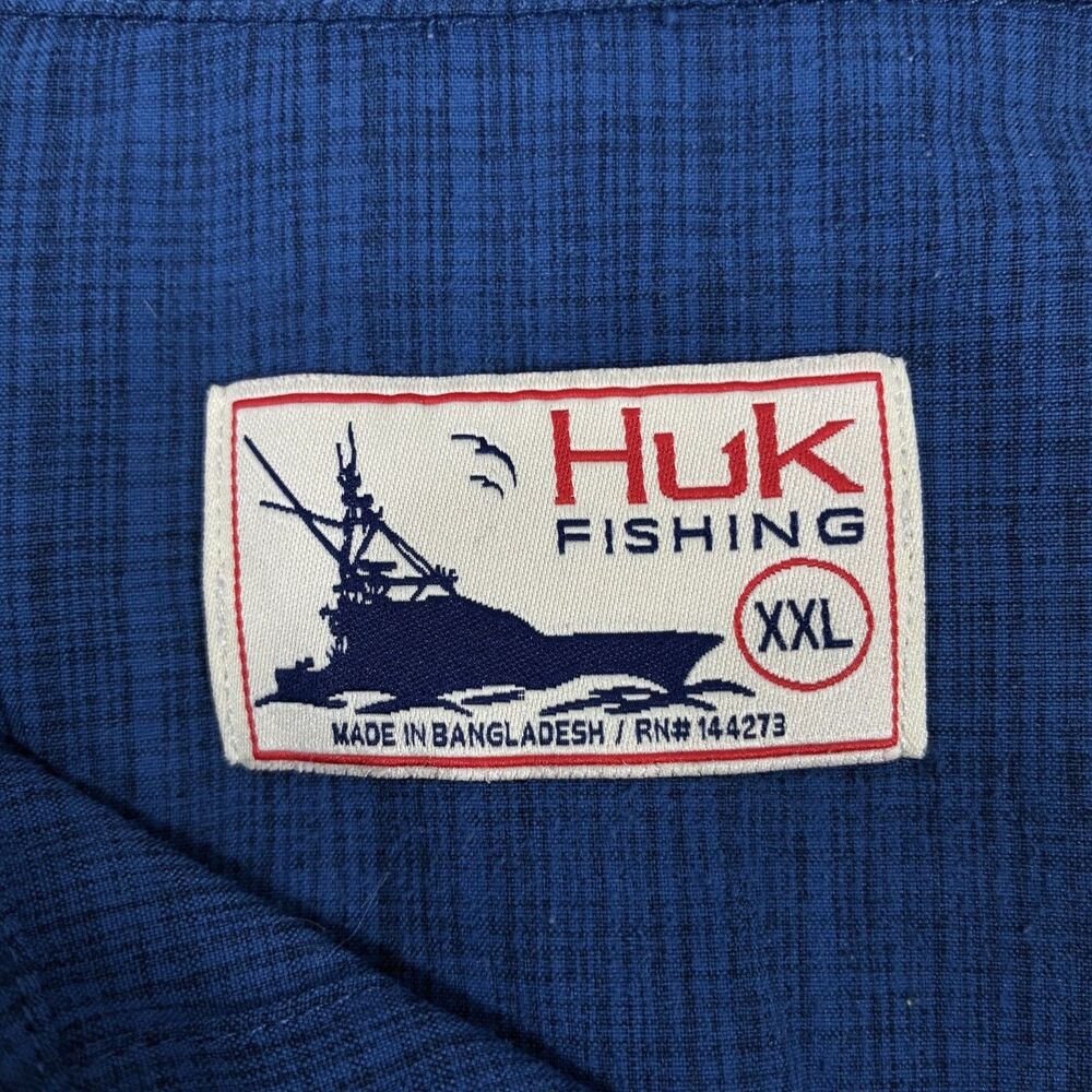 Huk Fishing Men's XXL Blue Polyester Short Sleeve Lightweight Button-Front Shirt - Picture 5 of 7